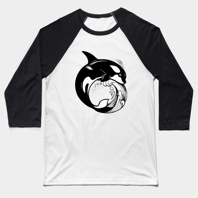Orca Whale on the wave Baseball T-Shirt by Yulla